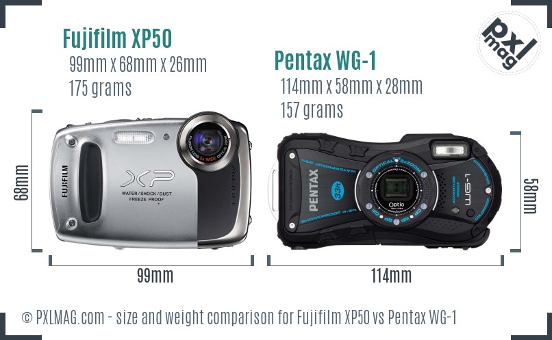 Fujifilm XP50 vs Pentax WG-1 size comparison
