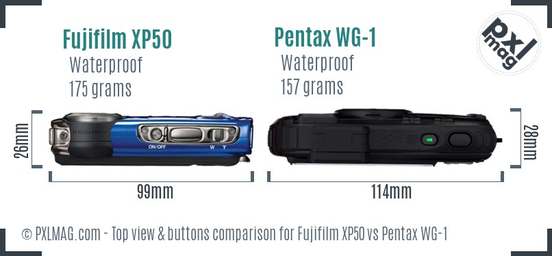 Fujifilm XP50 vs Pentax WG-1 top view buttons comparison