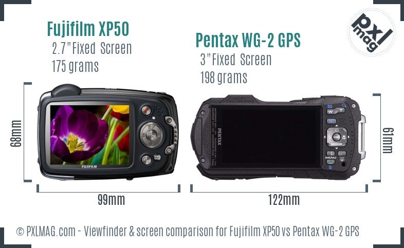 Fujifilm XP50 vs Pentax WG-2 GPS Screen and Viewfinder comparison