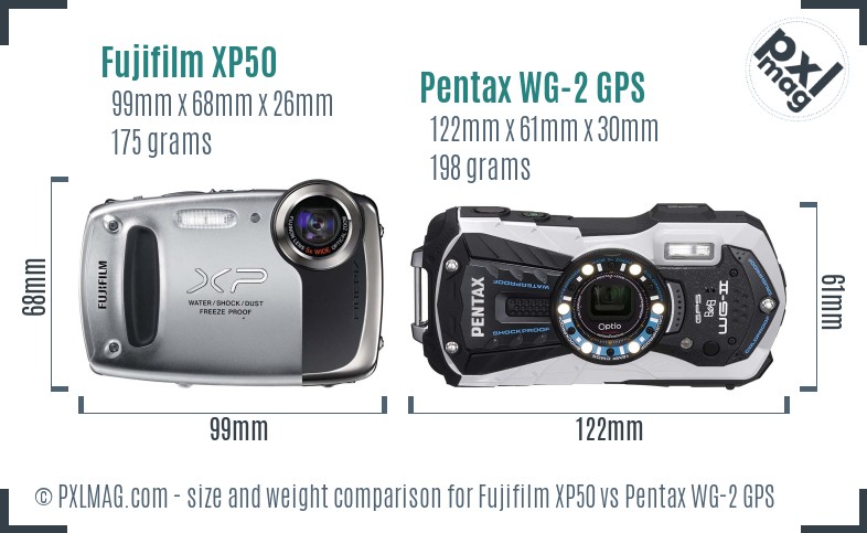 Fujifilm XP50 vs Pentax WG-2 GPS size comparison Fujifilm XP50 vs Pentax WG-2 GPS size comparison