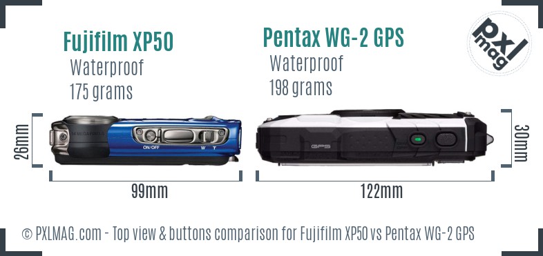 Fujifilm XP50 vs Pentax WG-2 GPS top view buttons comparison