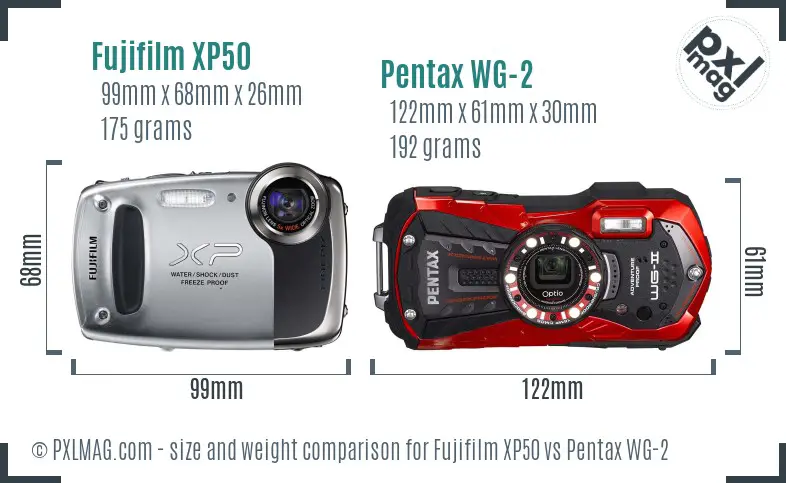 Fujifilm XP50 vs Pentax WG-2 size comparison