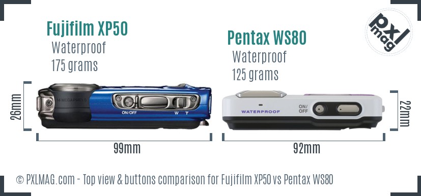 Fujifilm XP50 vs Pentax WS80 top view buttons comparison