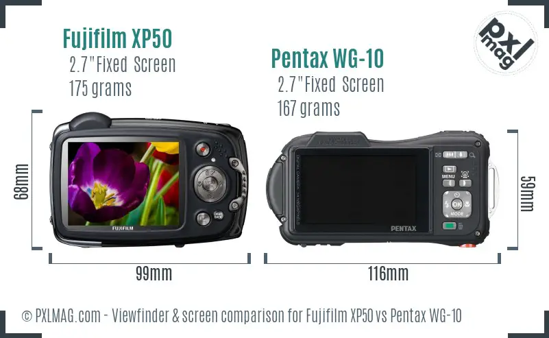 Fujifilm XP50 vs Pentax WG-10 Screen and Viewfinder comparison