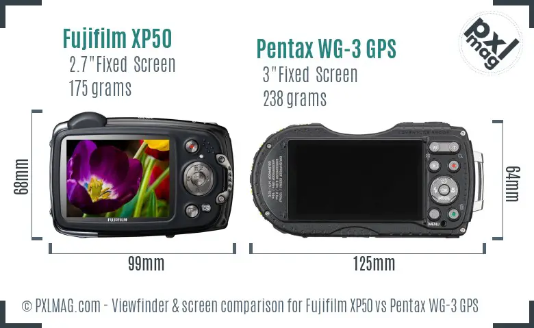 Fujifilm XP50 vs Pentax WG-3 GPS Screen and Viewfinder comparison