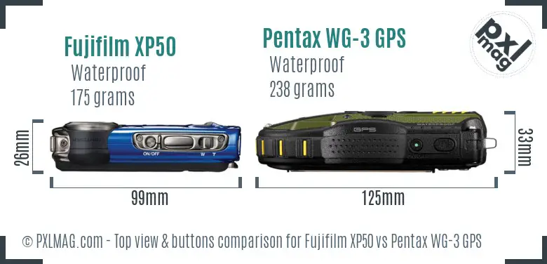 Fujifilm XP50 vs Pentax WG-3 GPS top view buttons comparison