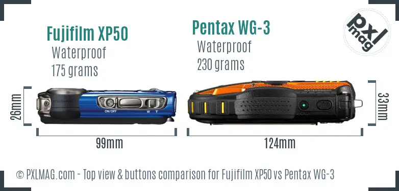 Fujifilm XP50 vs Pentax WG-3 top view buttons comparison