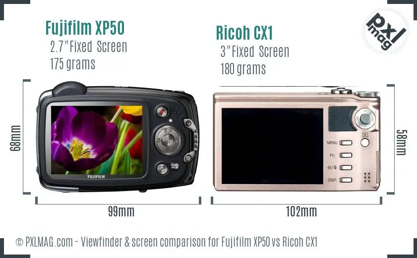 Fujifilm XP50 vs Ricoh CX1 Screen and Viewfinder comparison