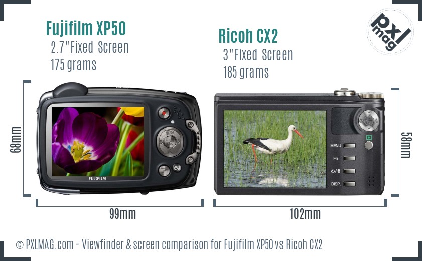 Fujifilm XP50 vs Ricoh CX2 Screen and Viewfinder comparison