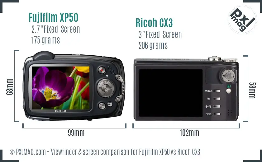 Fujifilm XP50 vs Ricoh CX3 Screen and Viewfinder comparison