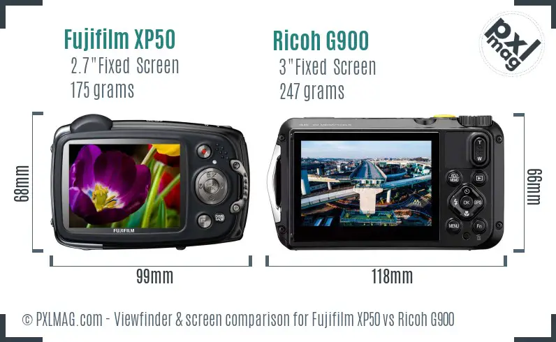 Fujifilm XP50 vs Ricoh G900 Screen and Viewfinder comparison