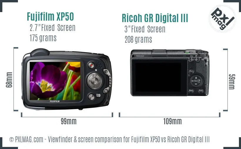 Fujifilm XP50 vs Ricoh GR Digital III Screen and Viewfinder comparison Fujifilm XP50 vs Ricoh GR Digital III Screen and Viewfinder comparison