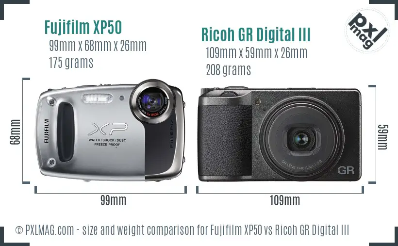 Fujifilm XP50 vs Ricoh GR Digital III size comparison Fujifilm XP50 vs Ricoh GR Digital III size comparison