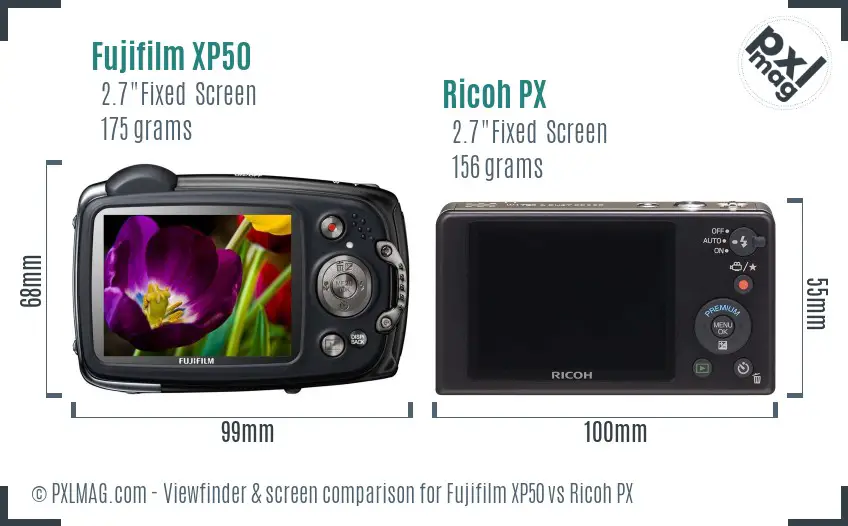 Fujifilm XP50 vs Ricoh PX Screen and Viewfinder comparison Fujifilm XP50 vs Ricoh PX Screen and Viewfinder comparison