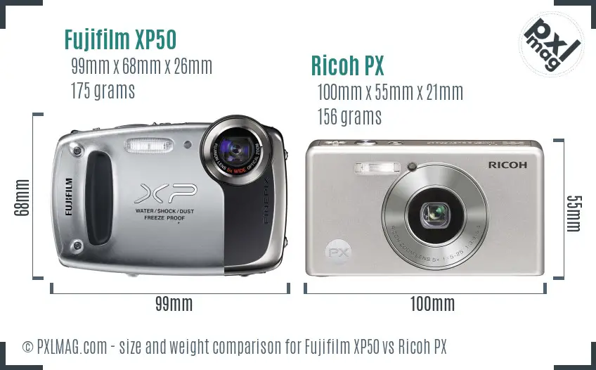 Fujifilm XP50 vs Ricoh PX size comparison Fujifilm XP50 vs Ricoh PX size comparison