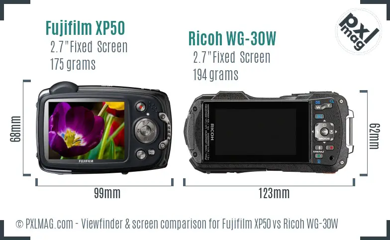 Fujifilm XP50 vs Ricoh WG-30W Screen and Viewfinder comparison