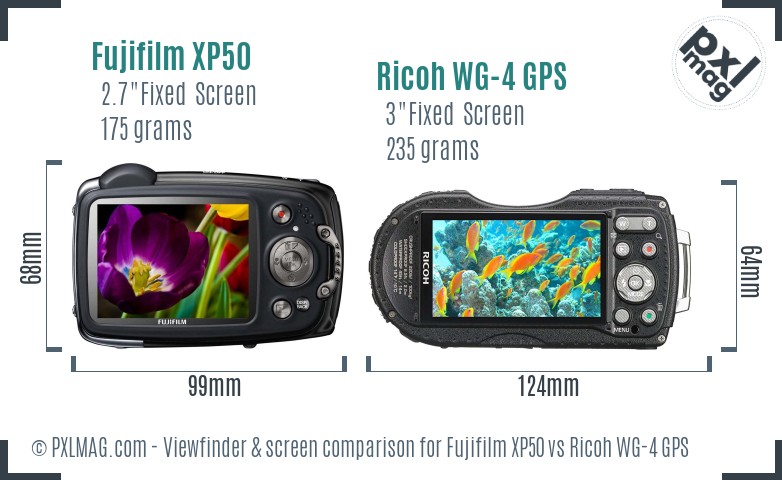 Fujifilm XP50 vs Ricoh WG-4 GPS Screen and Viewfinder comparison