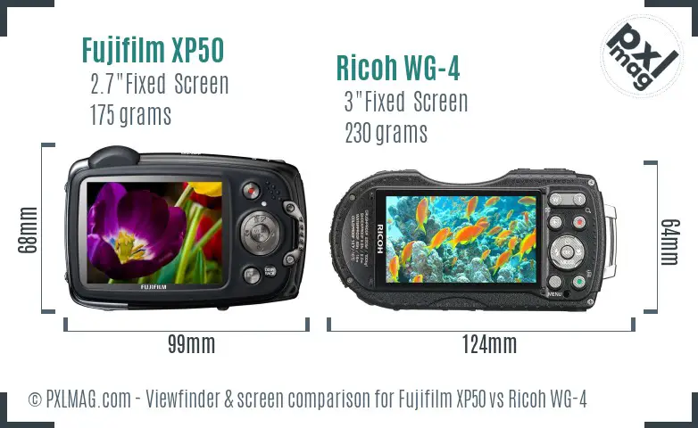Fujifilm XP50 vs Ricoh WG-4 Screen and Viewfinder comparison Fujifilm XP50 vs Ricoh WG-4 Screen and Viewfinder comparison