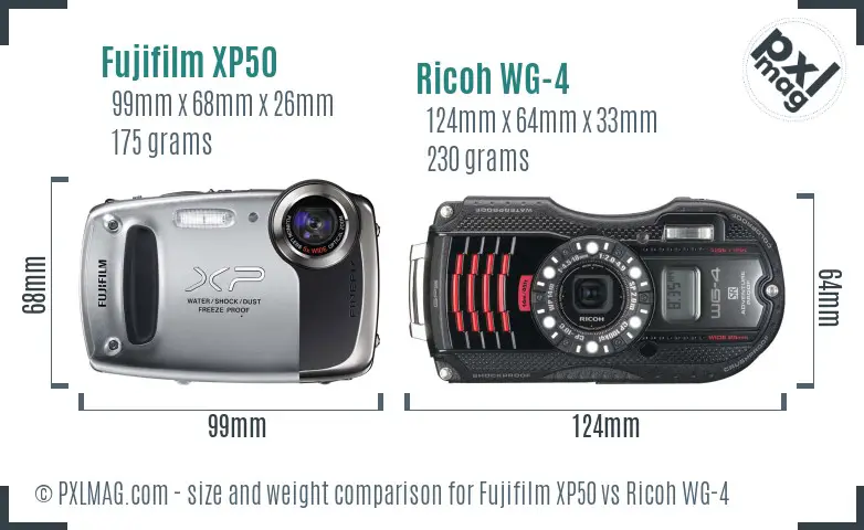 Fujifilm XP50 vs Ricoh WG-4 size comparison Fujifilm XP50 vs Ricoh WG-4 size comparison