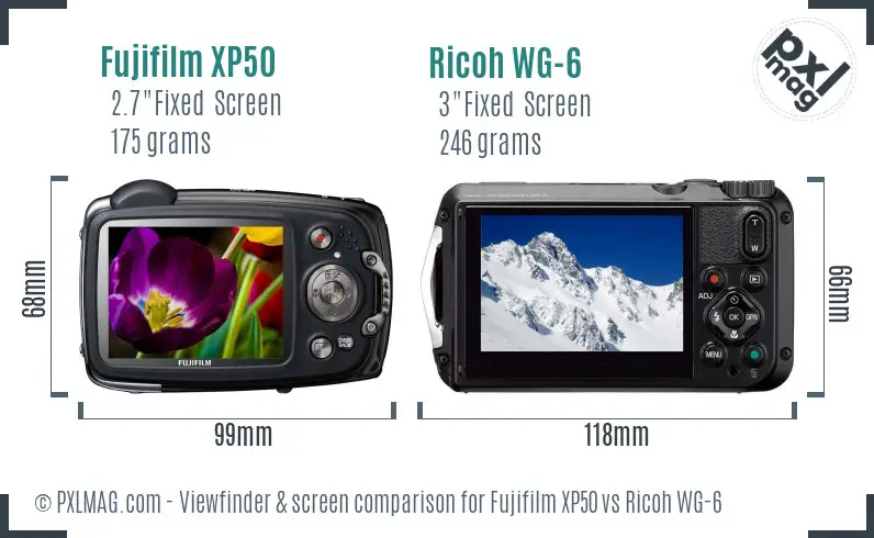 Fujifilm XP50 vs Ricoh WG-6 Screen and Viewfinder comparison