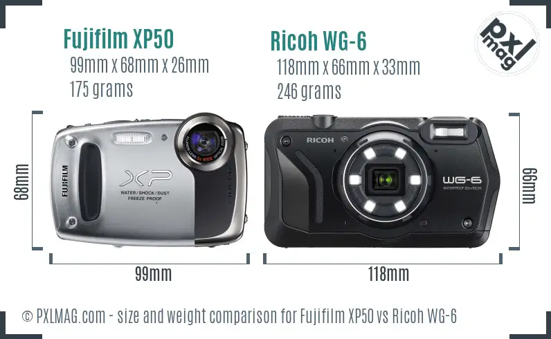 Fujifilm XP50 vs Ricoh WG-6 size comparison