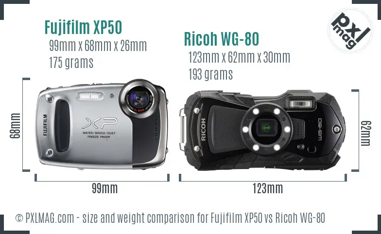 Fujifilm XP50 vs Ricoh WG-80 size comparison Fujifilm XP50 vs Ricoh WG-80 size comparison