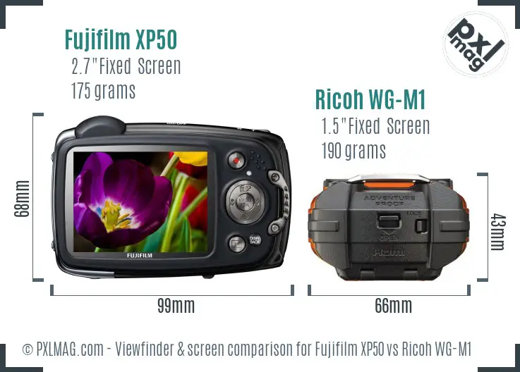 Fujifilm XP50 vs Ricoh WG-M1 Screen and Viewfinder comparison