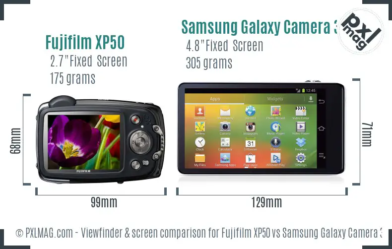 Fujifilm XP50 vs Samsung Galaxy Camera 3G Screen and Viewfinder comparison Fujifilm XP50 vs Samsung Galaxy Camera 3G Screen and Viewfinder comparison