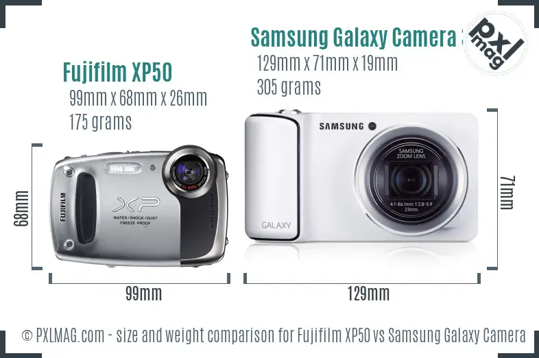 Fujifilm XP50 vs Samsung Galaxy Camera 3G size comparison Fujifilm XP50 vs Samsung Galaxy Camera 3G size comparison