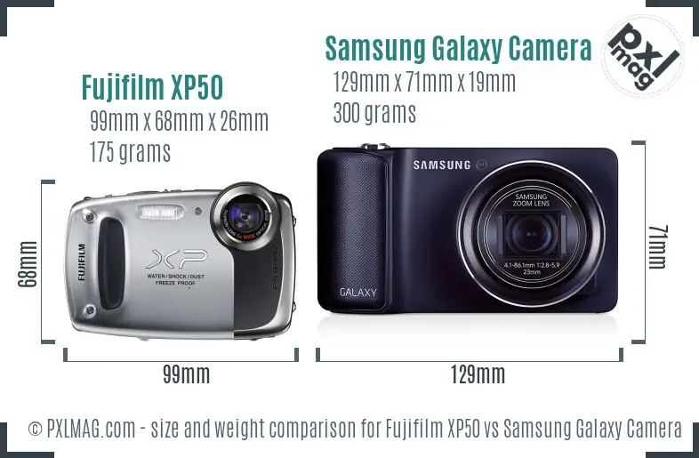 Fujifilm XP50 vs Samsung Galaxy Camera size comparison