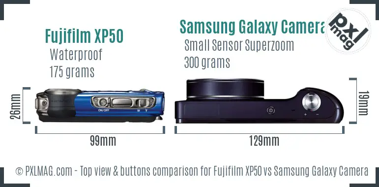 Fujifilm XP50 vs Samsung Galaxy Camera top view buttons comparison