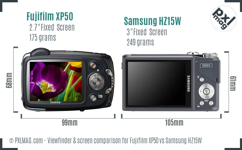 Fujifilm XP50 vs Samsung HZ15W Screen and Viewfinder comparison