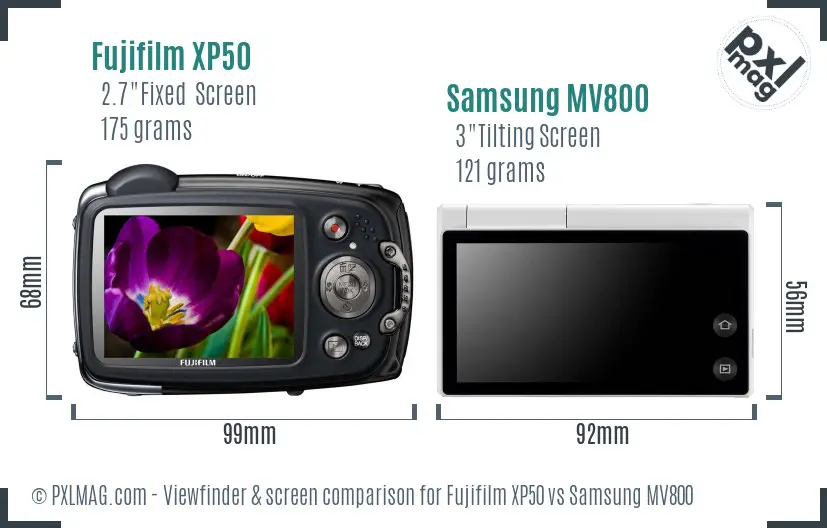Fujifilm XP50 vs Samsung MV800 Screen and Viewfinder comparison