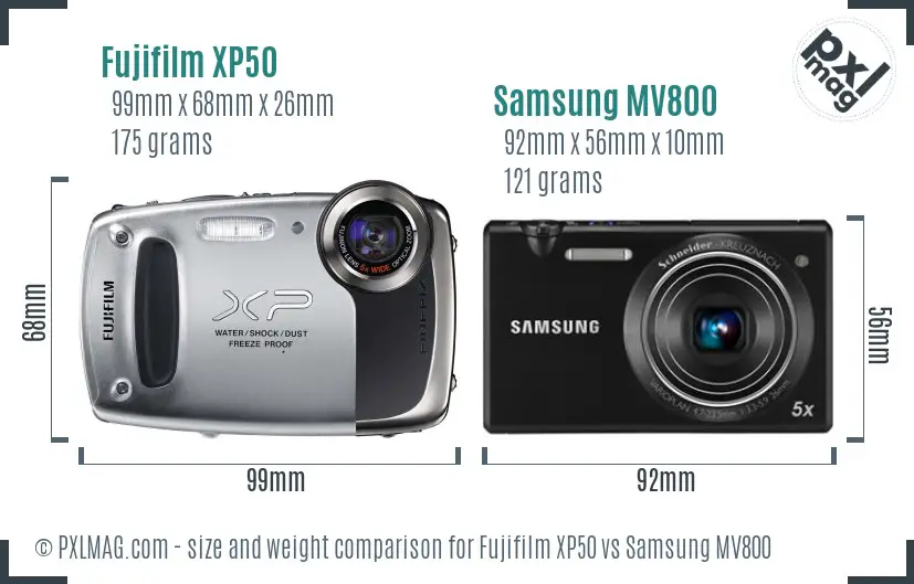 Fujifilm XP50 vs Samsung MV800 size comparison