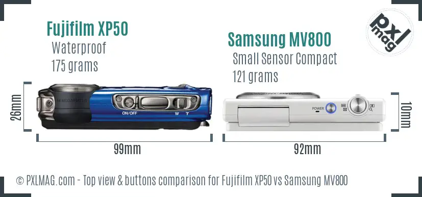 Fujifilm XP50 vs Samsung MV800 top view buttons comparison