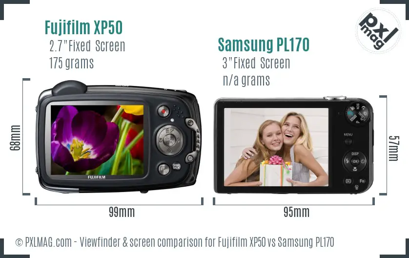 Fujifilm XP50 vs Samsung PL170 Screen and Viewfinder comparison