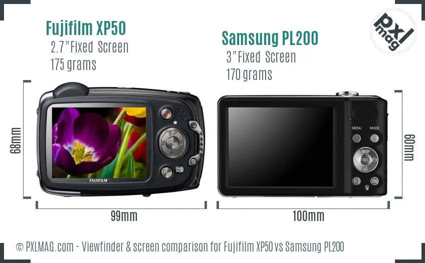 Fujifilm XP50 vs Samsung PL200 Screen and Viewfinder comparison Fujifilm XP50 vs Samsung PL200 Screen and Viewfinder comparison