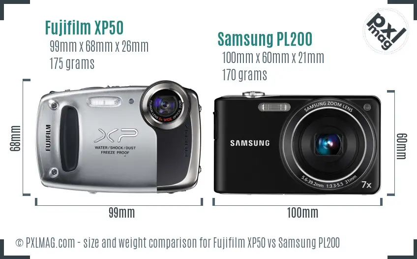 Fujifilm XP50 vs Samsung PL200 size comparison Fujifilm XP50 vs Samsung PL200 size comparison