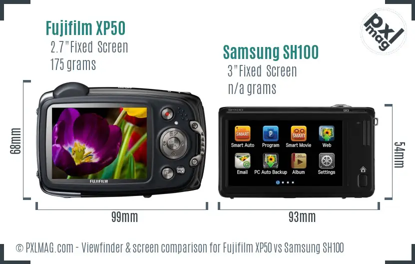 Fujifilm XP50 vs Samsung SH100 Screen and Viewfinder comparison