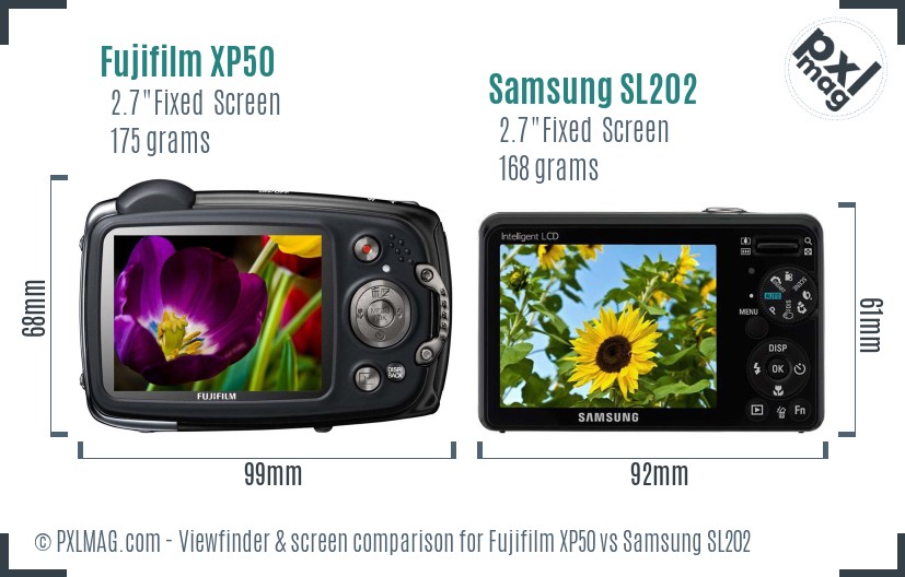 Fujifilm XP50 vs Samsung SL202 Screen and Viewfinder comparison