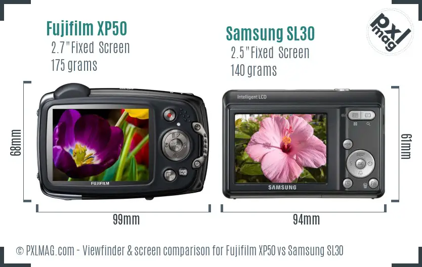 Fujifilm XP50 vs Samsung SL30 Screen and Viewfinder comparison