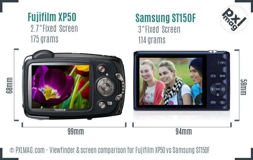 Fujifilm XP50 vs Samsung ST150F Screen and Viewfinder comparison