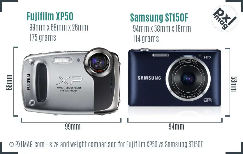Fujifilm XP50 vs Samsung ST150F size comparison