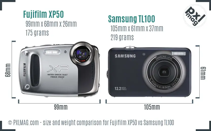 Fujifilm XP50 vs Samsung TL100 size comparison Fujifilm XP50 vs Samsung TL100 size comparison