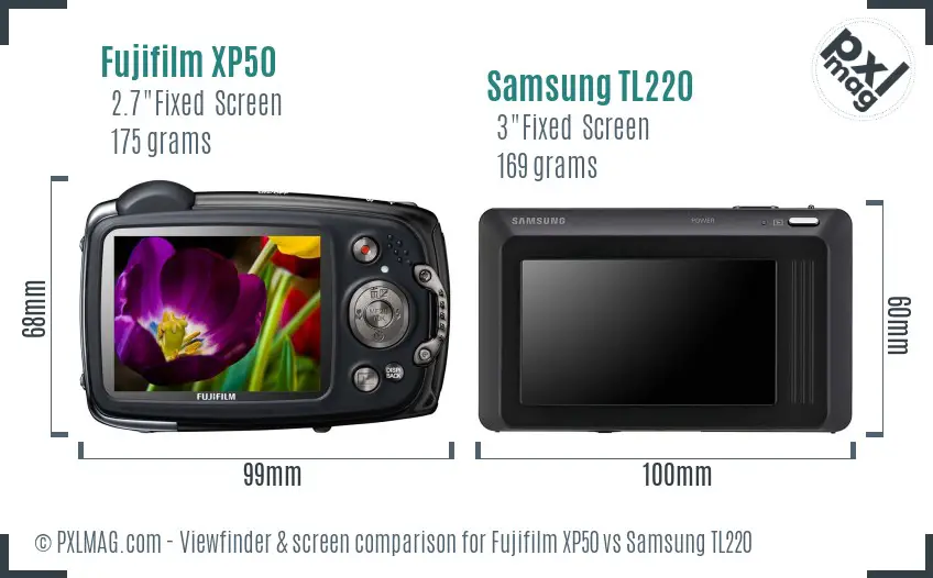 Fujifilm XP50 vs Samsung TL220 Screen and Viewfinder comparison