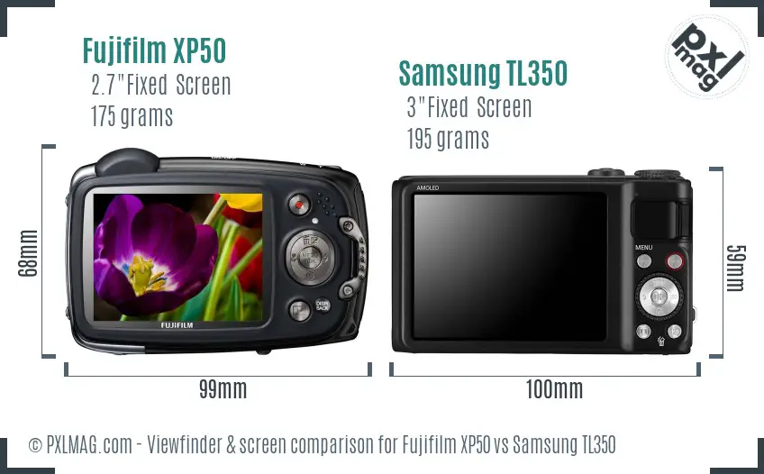 Fujifilm XP50 vs Samsung TL350 Screen and Viewfinder comparison