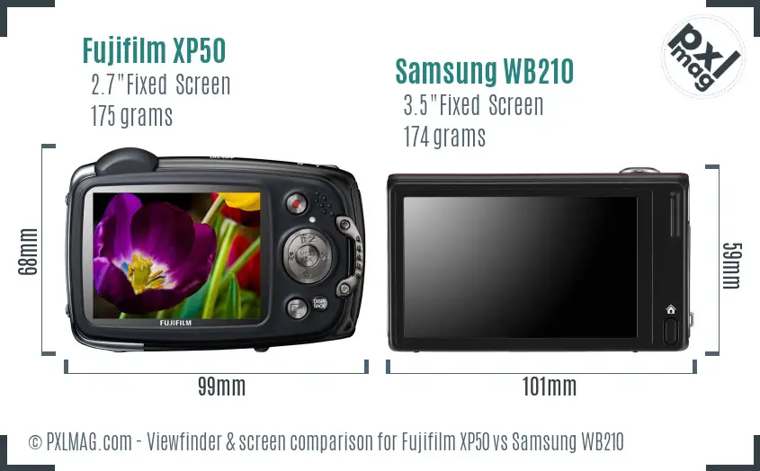 Fujifilm XP50 vs Samsung WB210 Screen and Viewfinder comparison