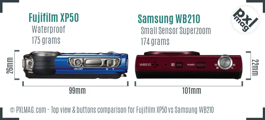Fujifilm XP50 vs Samsung WB210 top view buttons comparison