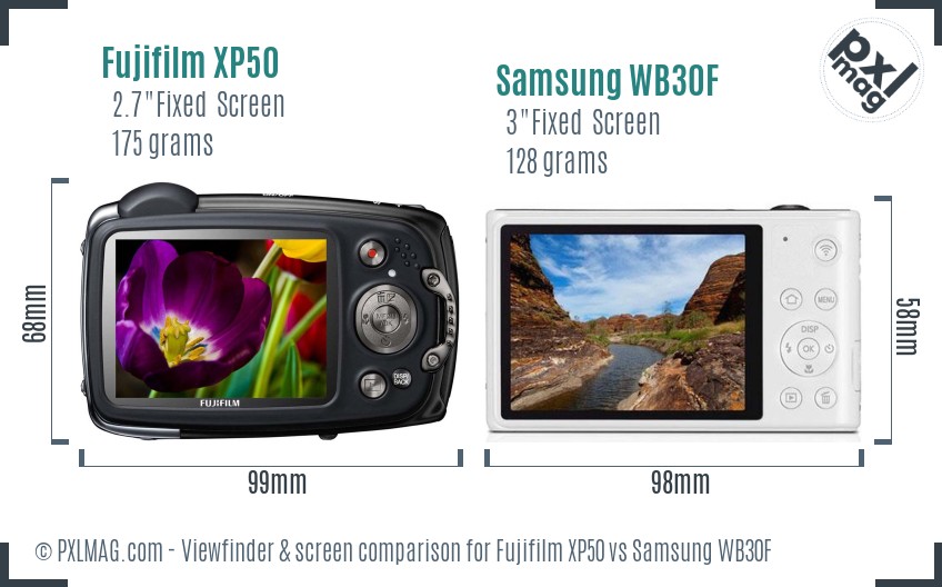 Fujifilm XP50 vs Samsung WB30F Screen and Viewfinder comparison