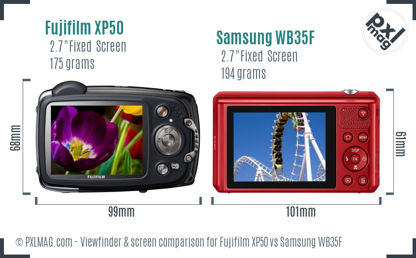 Fujifilm XP50 vs Samsung WB35F Screen and Viewfinder comparison